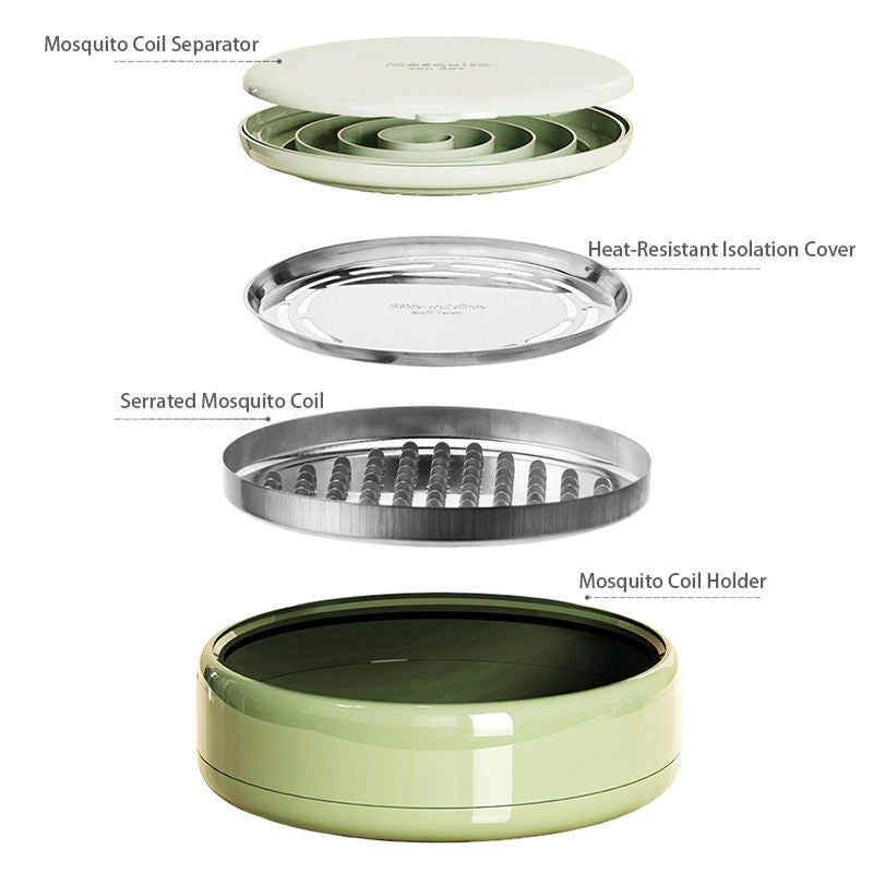 Solid Click-Separator Mosquito Coil Case with Press-Lift Divider Steel Heat Shield Smokeless Portable Sawtooth Storage Holder