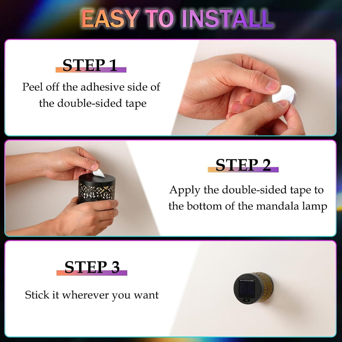 Solar Mandala Wall Light Outdoor 7-Color Changing Projection Lamp (1 PC)