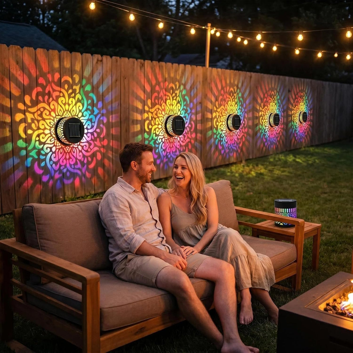 Solar Mandala Wall Light Outdoor 7-Color Changing Projection Lamp (1 PC)